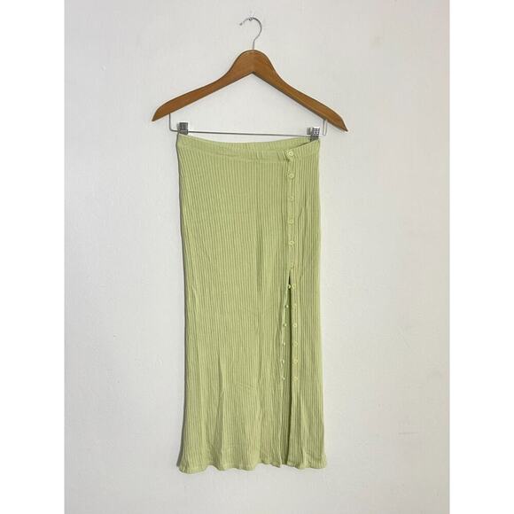 Reformation Skirt S Midi High Rise Ribbed Side Slit Button Sage Green Straight - Picture 2 of 8